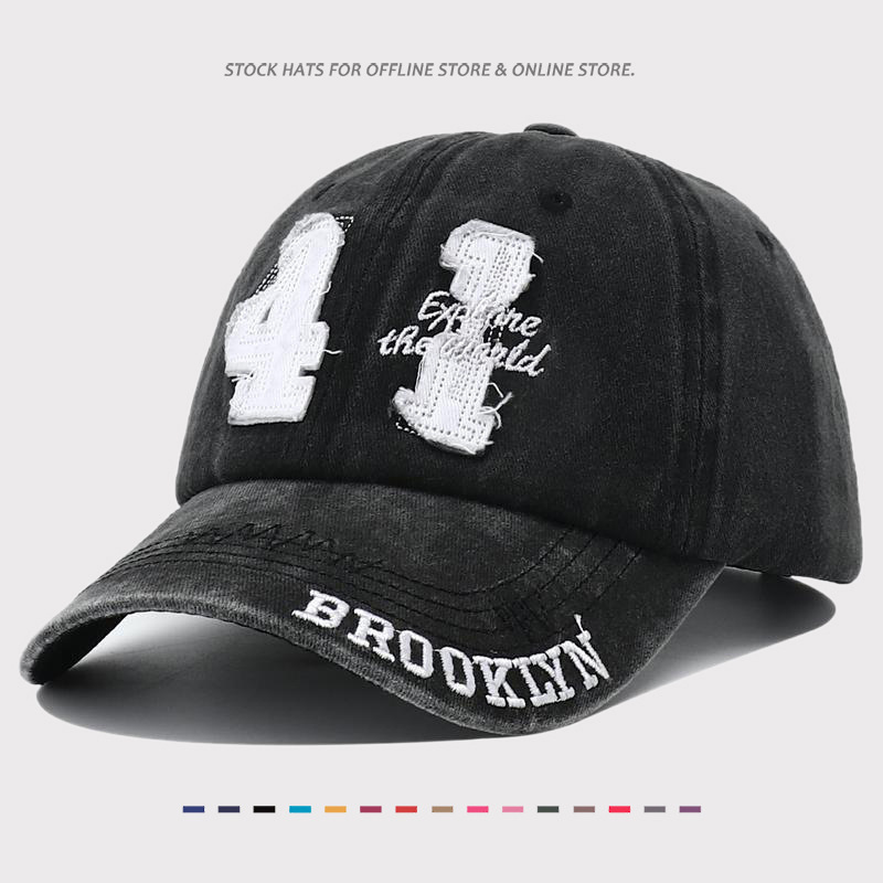 际初跨境帽子男美式复古水洗棒球帽女户外遮阳防晒百搭字母刺绣鸭