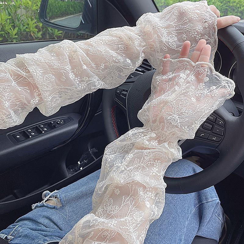 网红洋气蕾丝防晒袖套夏季韩版宽松百搭冰丝冰袖开车夏天护臂