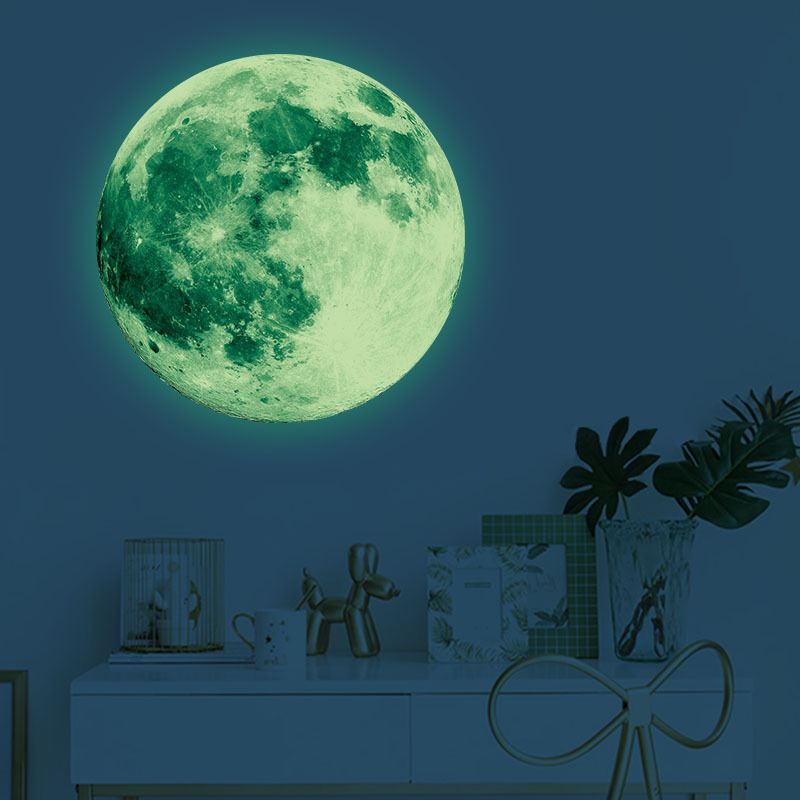 30cm Luminous Moon Wall Stickers Children's Room Decoration Luminous Moon Decorative Stickers Green Light/Blue Light/Pink Light