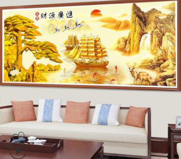 满钻财源广进客厅山水大画钻石客厅点钻十字绣批发