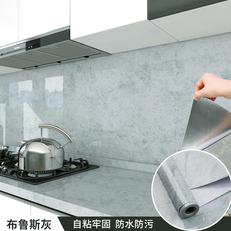 Kitchen Greaseproof Stickers High Temperature Resistant Aluminum Foil Bottom Marbling Wallpaper Stove Top Waterproof Self-Adhesive Wallpaper Factory