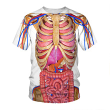 欧美跨境器官骨架图新款3D数码印花圆领T恤 宽松大码男士休闲短袖