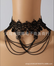 时尚欧美多层水晶蕾丝项链复古宫廷哥特式特色蕾丝choker锁骨链