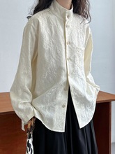 米白色肌理感提花立领衬衫新中式中国风禅意女装衬衣国风复古上衣