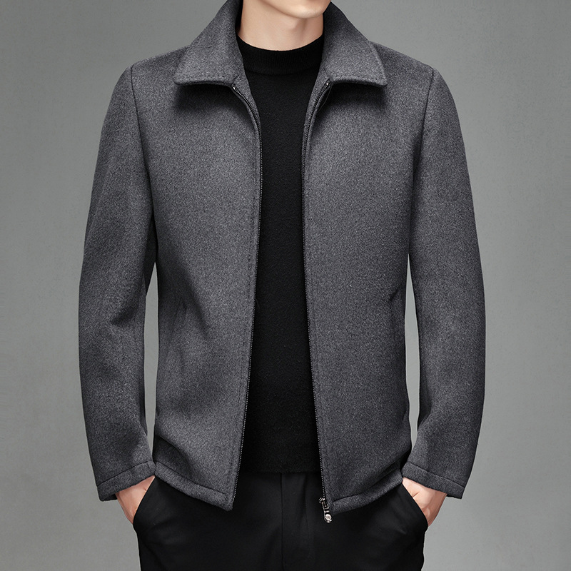 品牌羊毛呢大衣外套男短款春秋冬装加厚翻领中年男士呢子夹克百搭