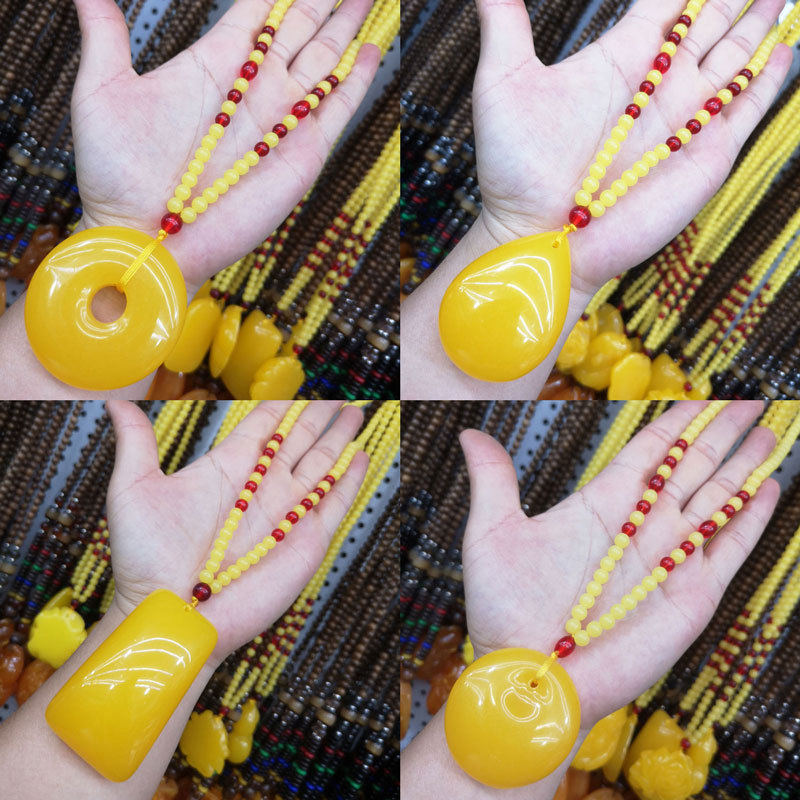 383 Yellow Beeswax Lucky Pendant Drop-Shaped Stylish Pendant Yellow Chicken Grease Necklace Sweater Chain Live Streaming Welfare Ethnic Style