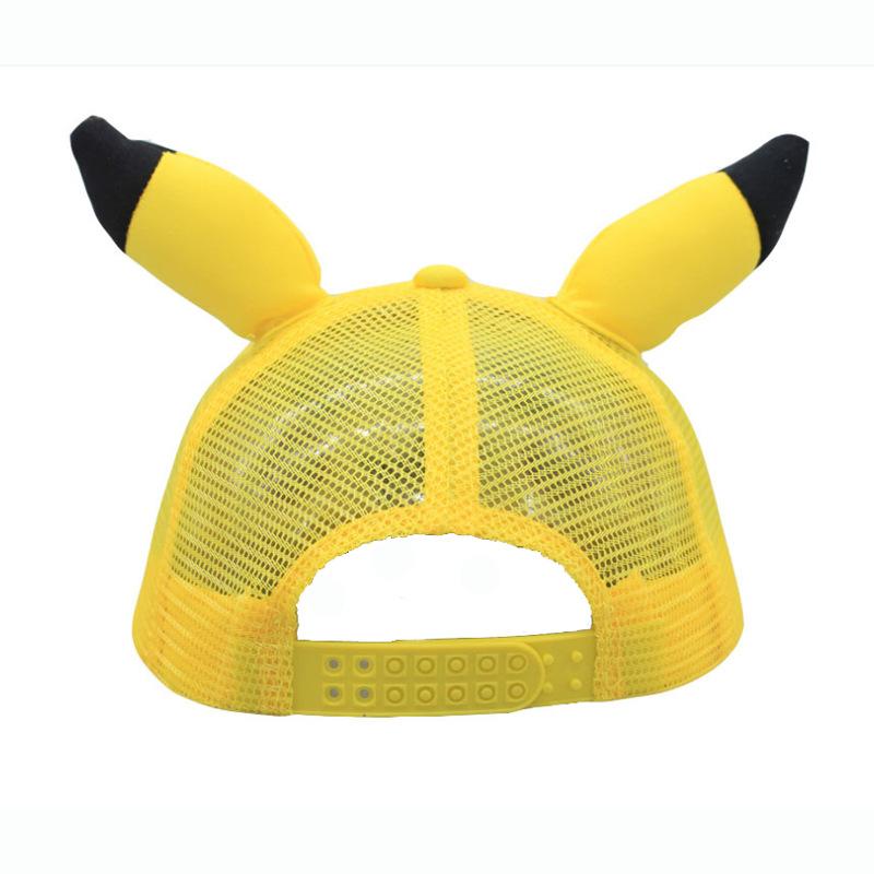 Cross-Border Hat Cute Cartoon Pikachu Parent-Child Hip Hop Ears Flat-Brimmed Cap Boys and Girls Mesh Baseball Cap
