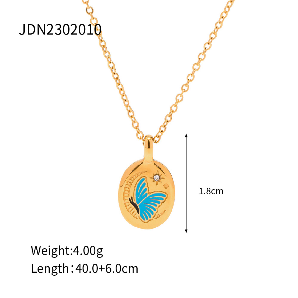 European and American Ins Style Cross-Border Enamel Color Advanced Design Sense 18K Gold Plated Stainless Steel Pendant Necklace Does Not Fade Ornament