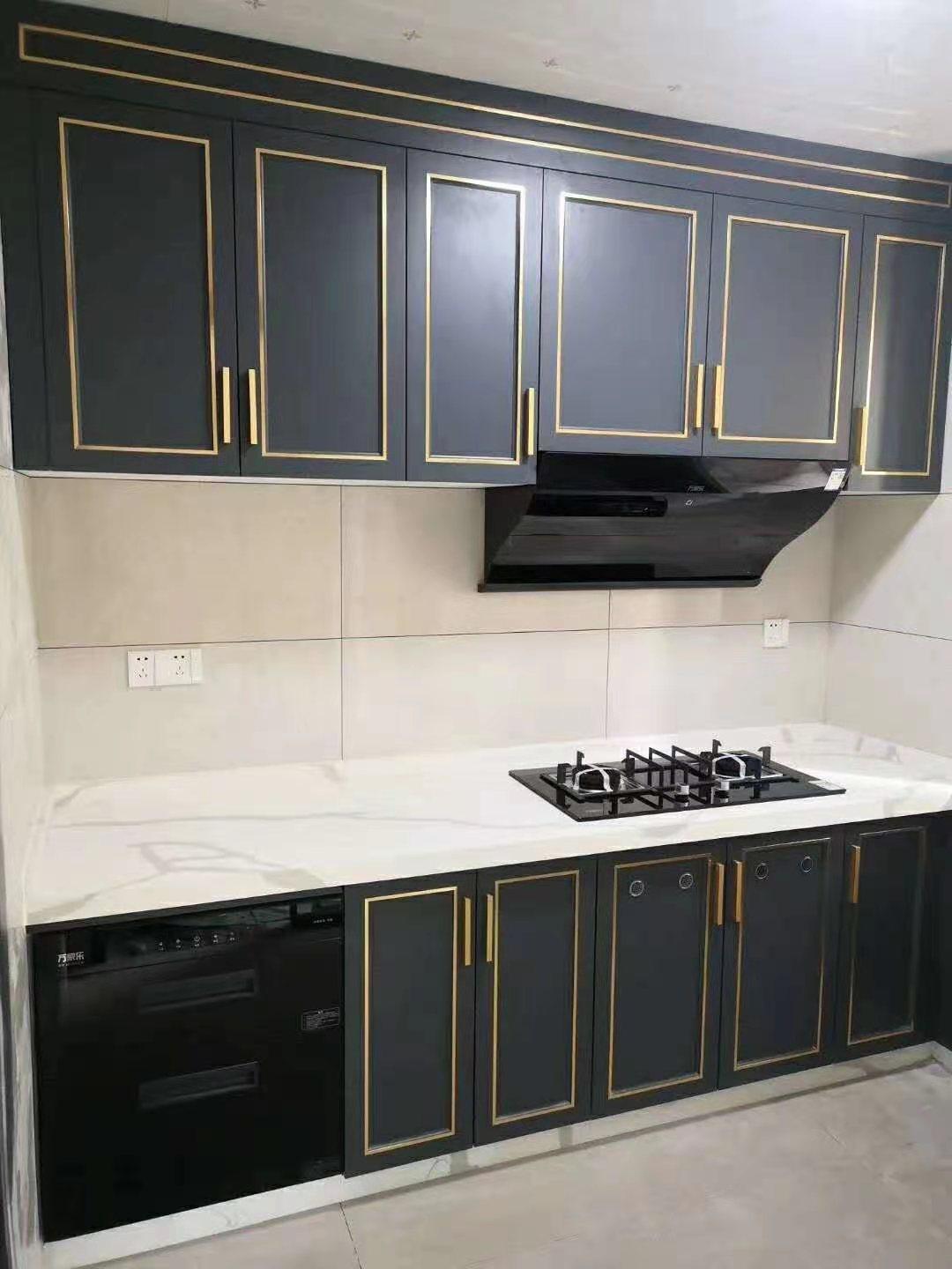 定制全铝橱柜现代北欧式厨房免费设计吊柜批发石英石台面整板壁橱