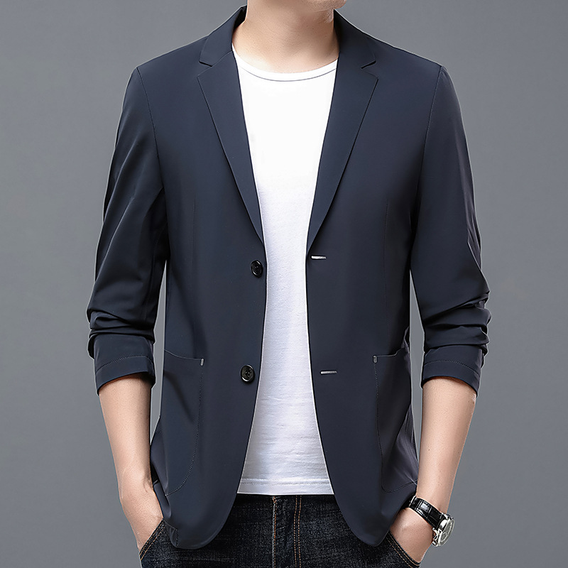 休闲西装男青年春秋季韩版薄款修身浅色小西服正装潮流帅气外套