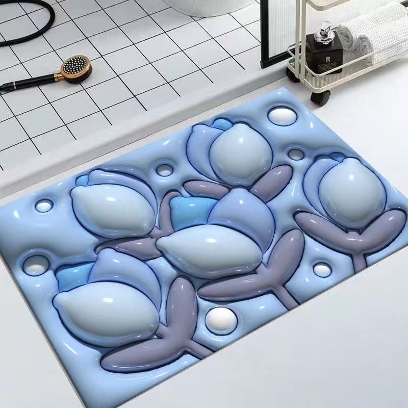 3D立体效果硅藻泥浴室脚垫速干卫生间门口硅藻土地垫防滑吸水脚垫