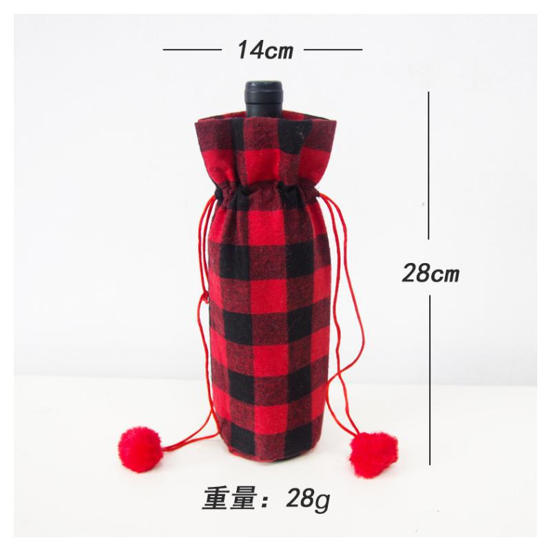 Linen Drawstring Red Wine Bag Wholesale Christmas Checked Cloth Wine Bag Spot Drawstring Bundle Linen Wine Packaging Bags