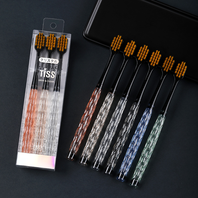 adult wide head soft bristle crystal toothbrush 3 pack couple home ultra-fine soft bristle advanced toothbrush factory wholesale