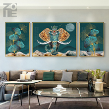 现代轻奢太平有象客厅墙上装饰画创意挂画三联美式沙发墙装背景画
