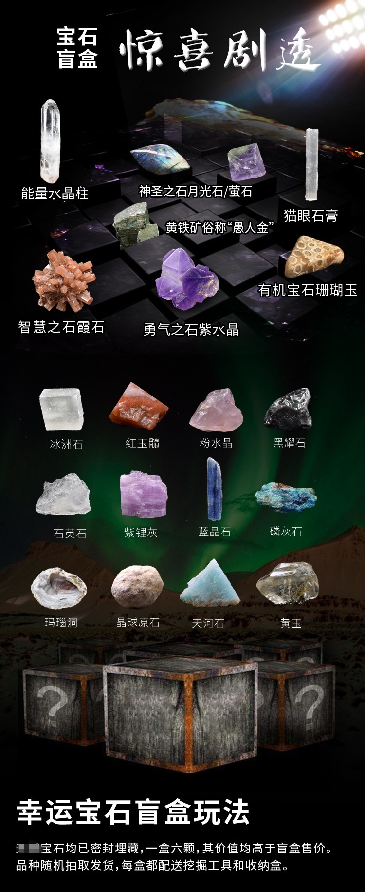 考古挖掘宝石盲盒 6颗宝石随机抽选紫水晶矿石
