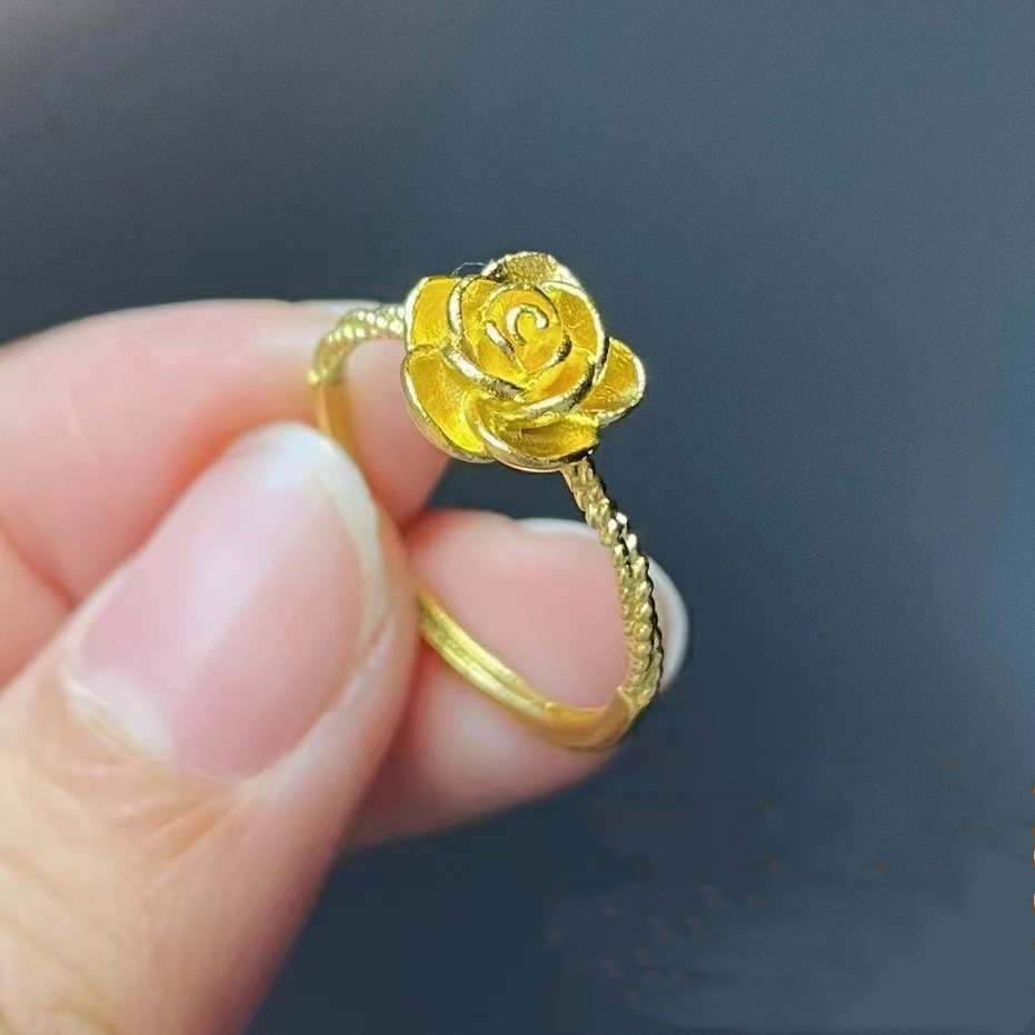 黄金玫瑰花戒指女 999足金爆款戒指5g黄金指环固口女神节礼物水贝
