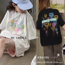 女童时髦洋气短袖T恤120-160码2024夏季新款韩版休闲上衣哈诺童装
