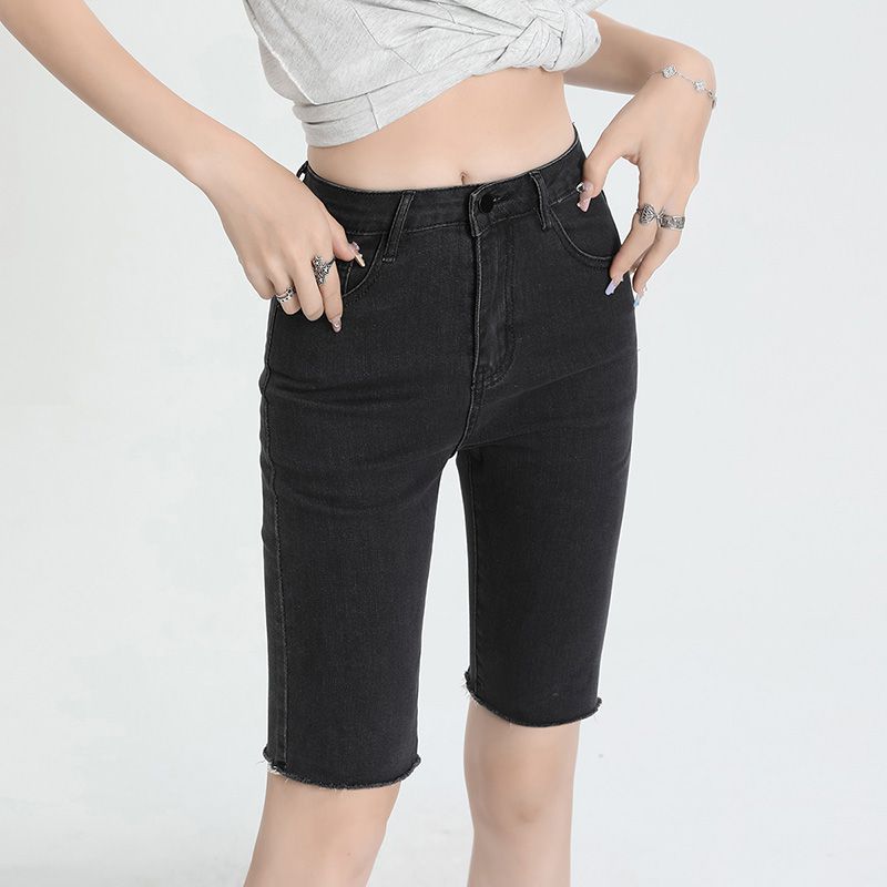 包邮代发灰色牛仔五分裤女春夏新款高腰显瘦小个子修身港味中裤短
