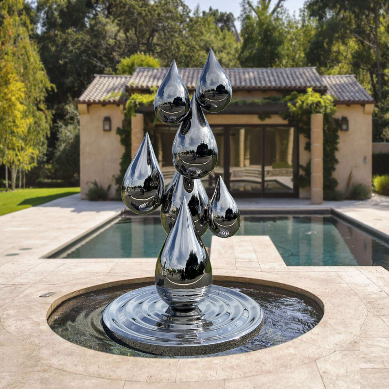 不锈钢水滴抽象雕塑创意金属镜面水波纹装饰户外酒店水池水景摆件
