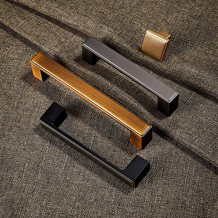 跨境美式黑色方形双眼皮橱柜衣柜门拉手现代柜门吊柜抽屉小把手