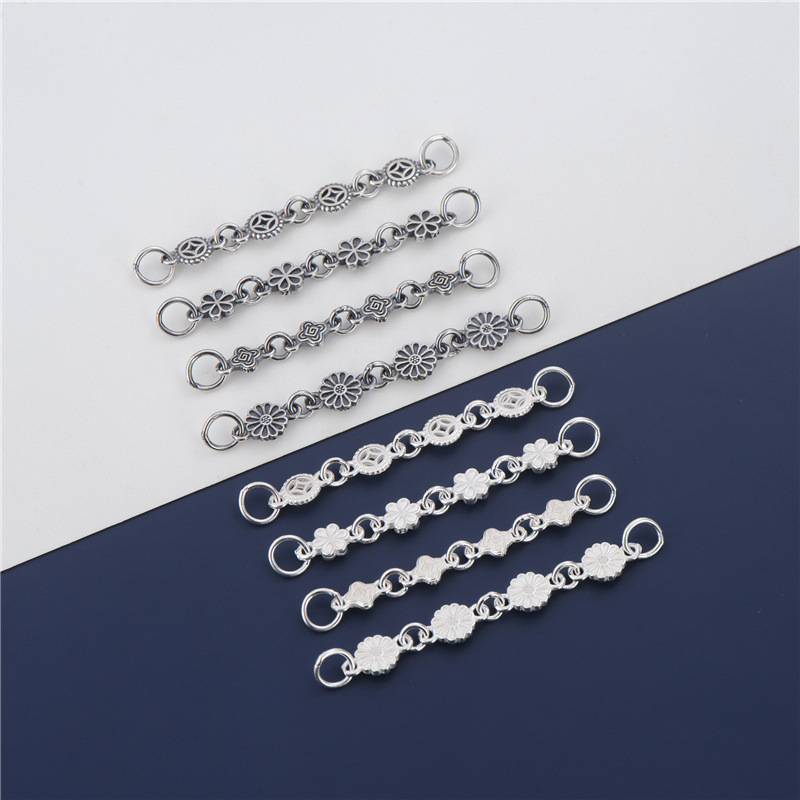 s925纯银泰银铜钱雏菊四叶草延长链diy手工串珠编绳手链项链挂件