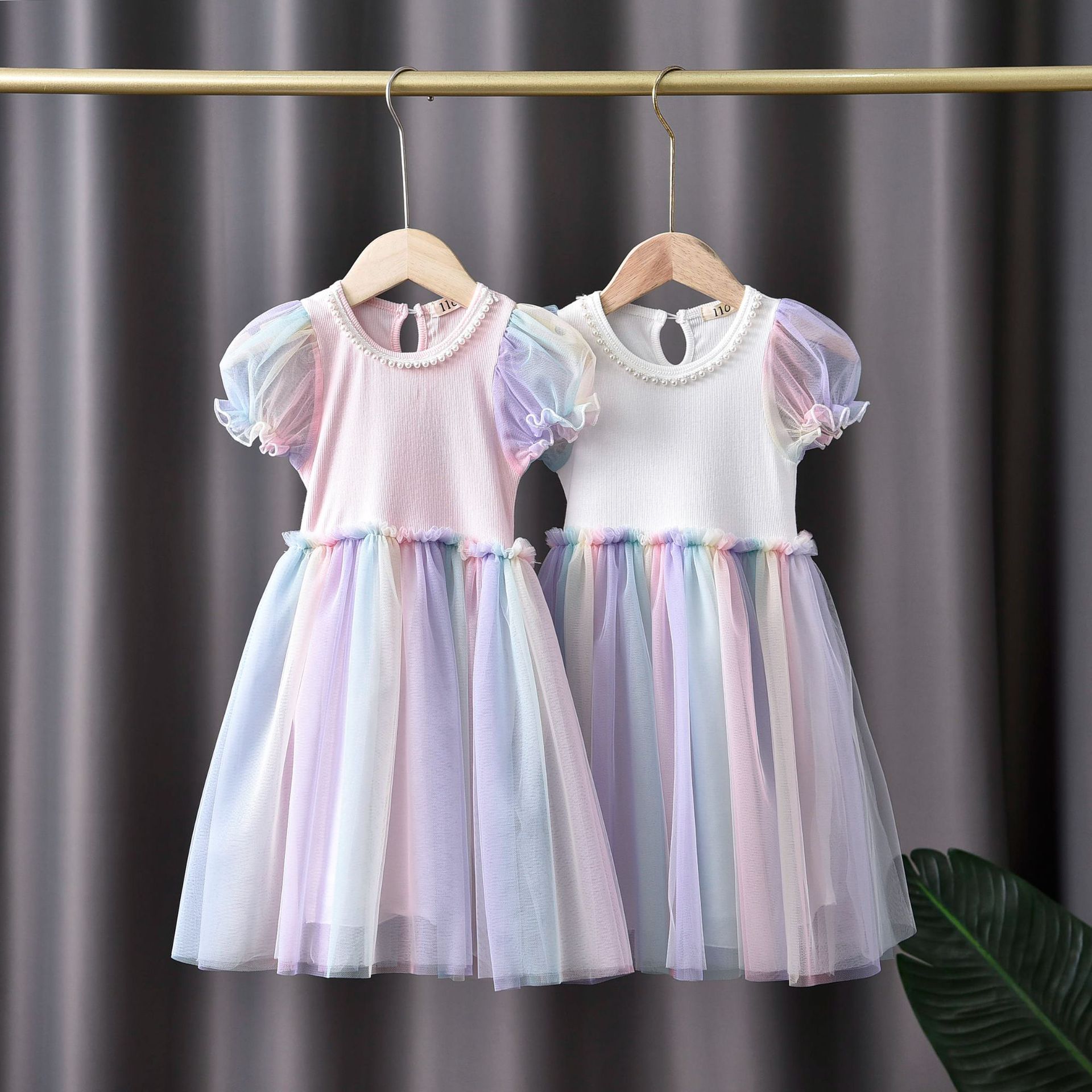 女童连衣裙2021仙气夏装女宝宝裙子洋气泡泡袖网纱裙儿童公主裙