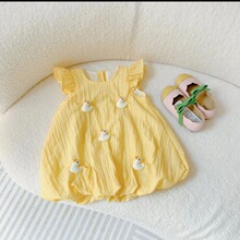 女童夏季新款套装女宝宝可爱小鸭子飞袖上衣儿童花苞短裤两件时尚