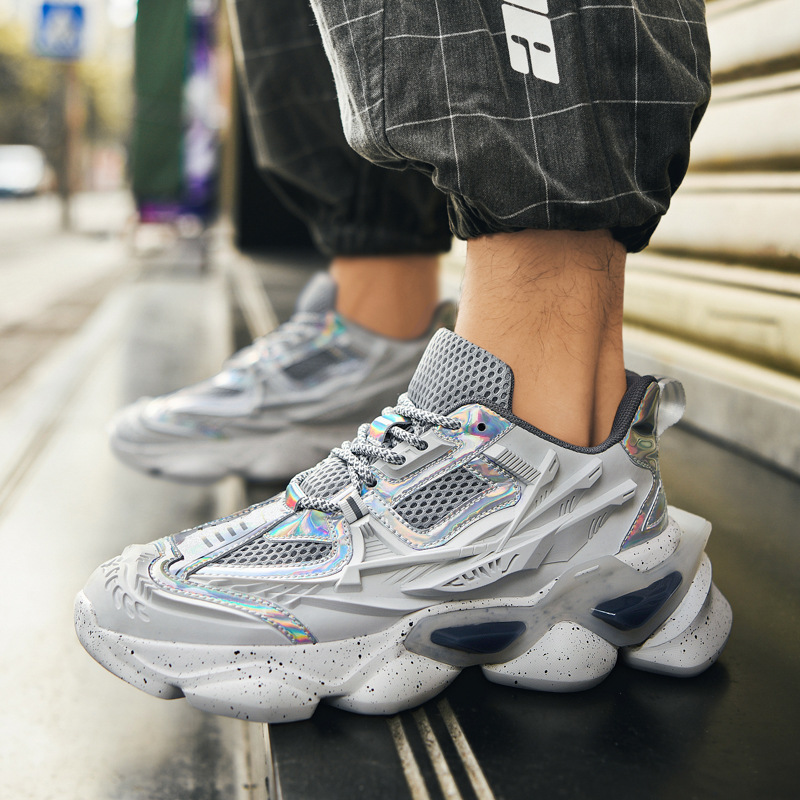 春夏季男鞋厚底老爹鞋机甲钢铁侠运动鞋三层网 滴切透气轻便潮男