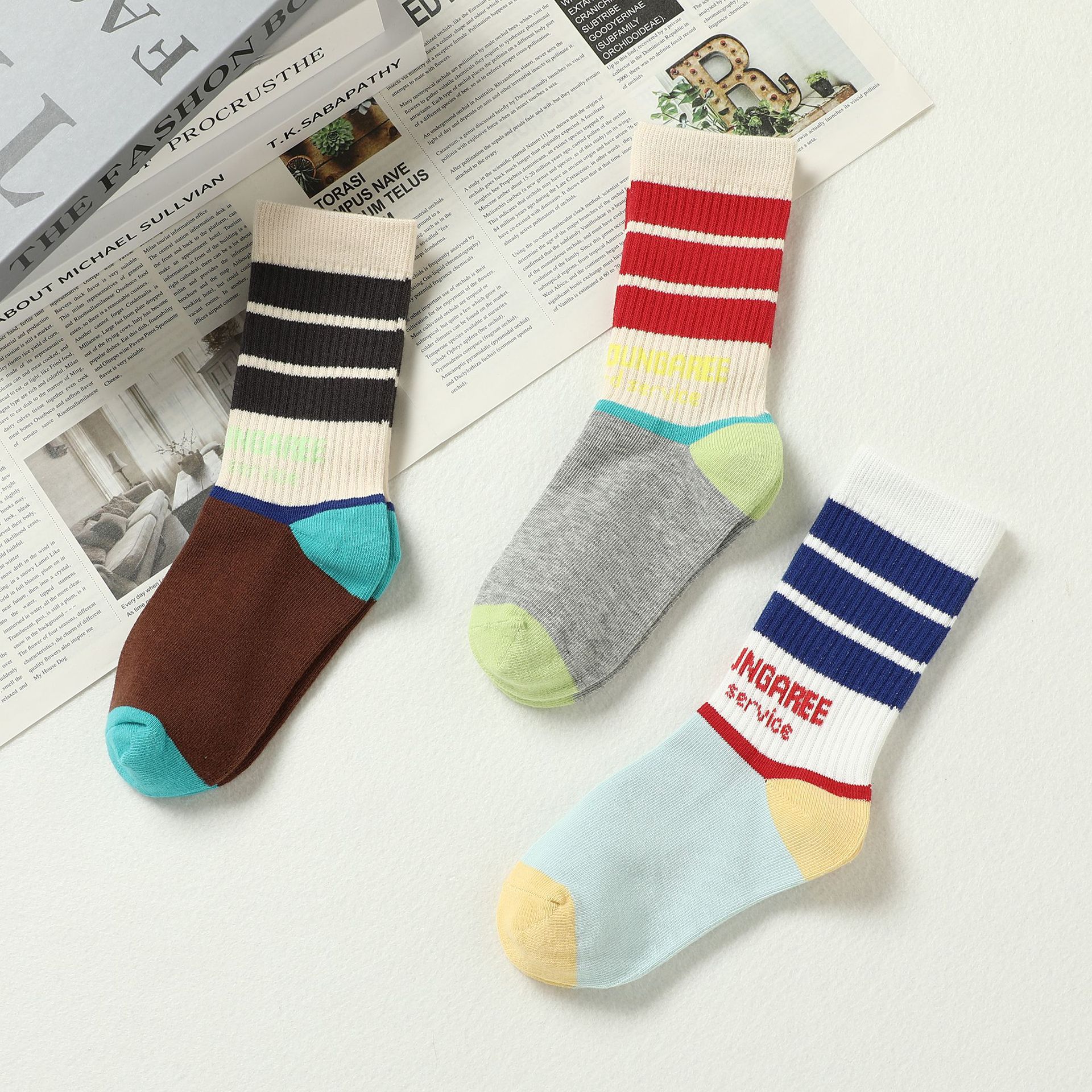 hm 纹字母袜2024春夏中大童日系条纹舒适透气棉袜儿童袜-阿里巴巴