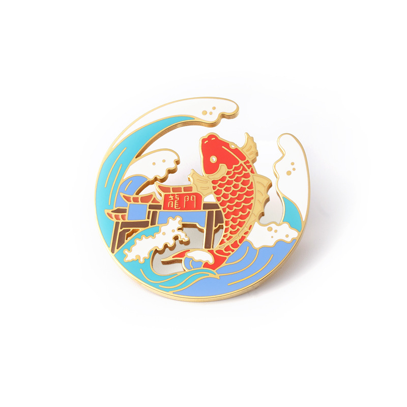 鱼跃龙门好运来幸运动物钛钢胸针徽章装饰滴胶工艺不锈钢徽章胸针
