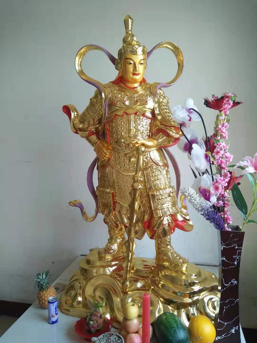 纯铜韦陀菩萨佛像 定制寺院彩绘铜佛像 寺庙护法供奉韦陀佛像摆件