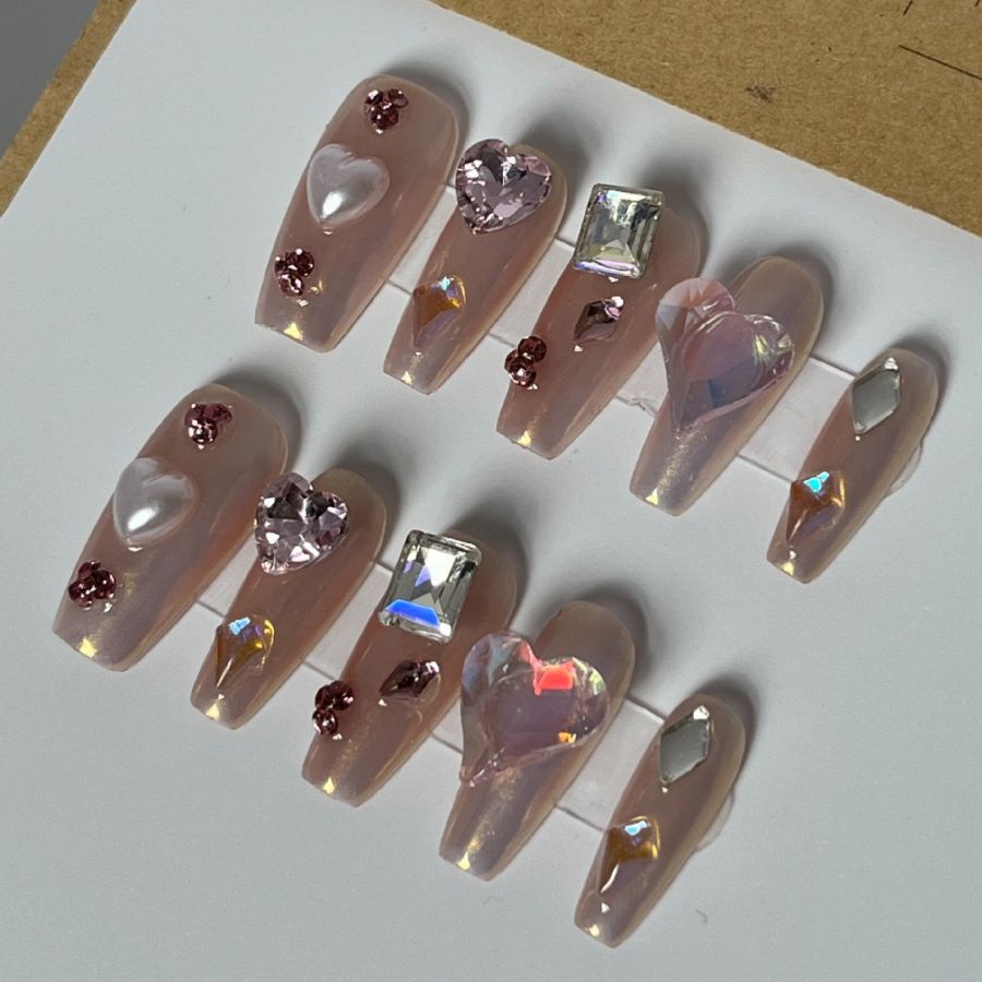 Internet Celebrity Nail Art Hand-Wear Hot Girl Style Pink Diamond Flash Fake Nails Niche Temperament Nail Tip Wholesale