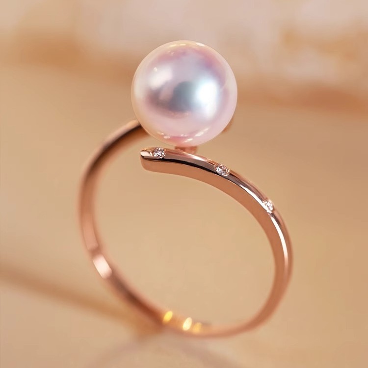 海水akoya珍珠18k金钻石戒指 日本天然海水珍珠18k玫瑰金-阿里巴巴
