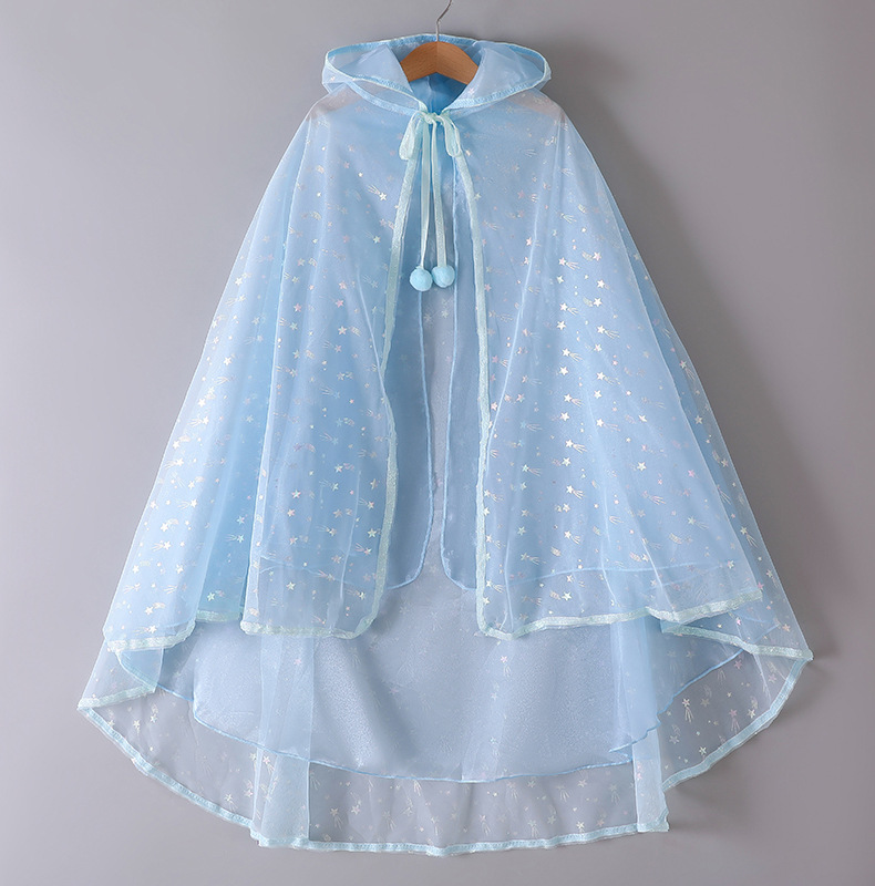 女童爱莎公主披风2022洋气儿童冰雪网纱斗篷春夏宝宝外出防晒披肩