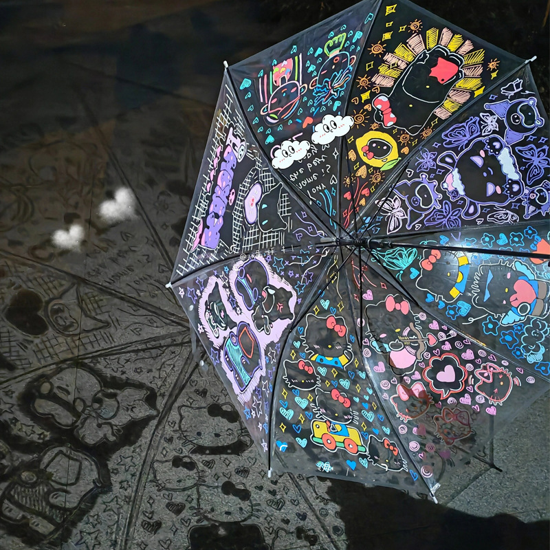 可爱hellokitty透明雨伞涂鸦手工diy长柄伞女生ins风高颜值eva伞