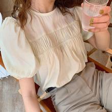 法式甜美风泡泡短袖衬衫女2024夏季新款韩版设计感超仙白色上衣潮