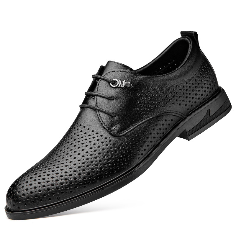2024夏季新品男士镂空皮鞋时尚牛皮面尖头青年透气洞洞商务皮鞋