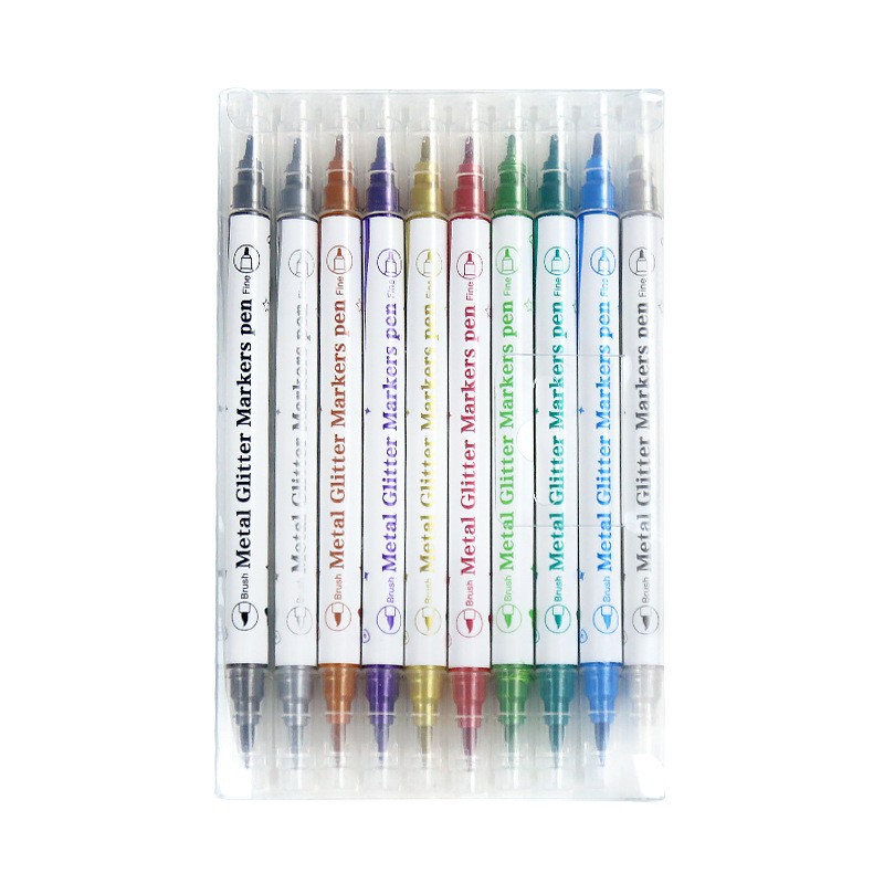 Metal Pen Type Writing Brush 10 Colors Suit Double-Headed Soft-Headed Pen Color Hook Line Pen DIY Greeting Card Painting Hand Account Marking Pen