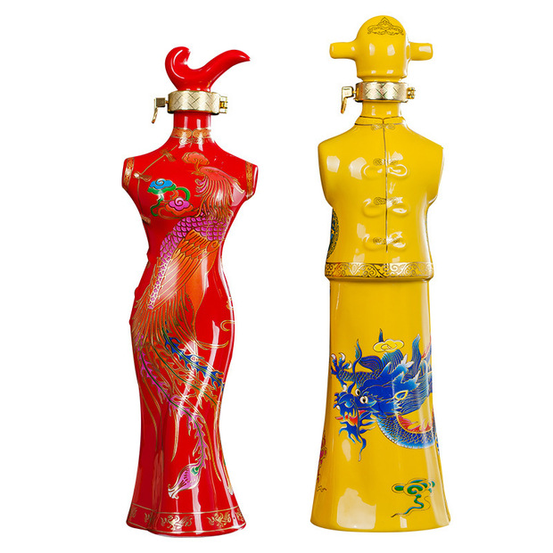 1斤装龙凤呈祥旗袍陶瓷器酒瓶 套装旗袍酒瓶酒具景德镇送礼装饰