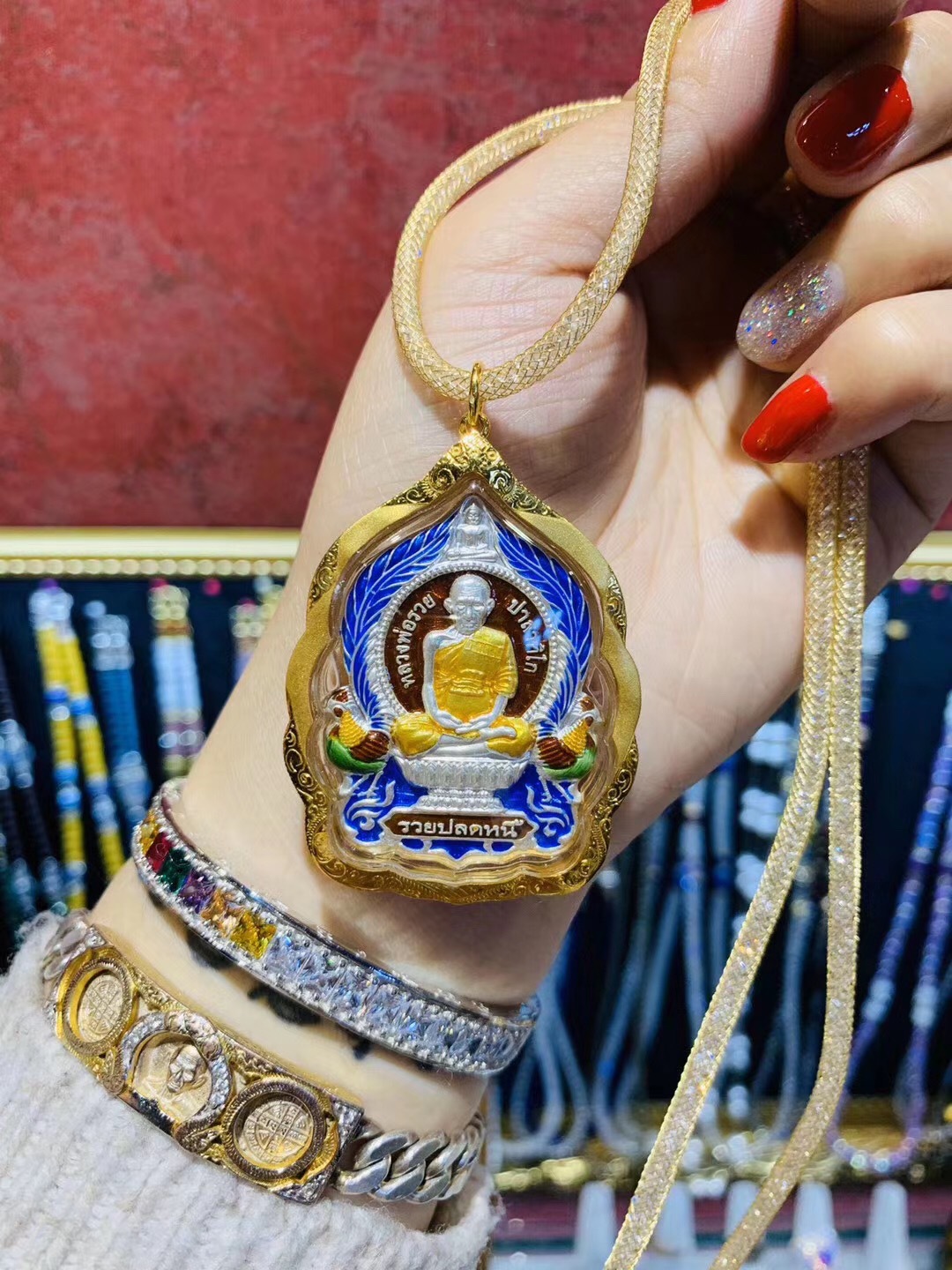 意大利镀银珍珠水晶链软管项圈泰国佛牌链碎钻白面佛简约爆款批发