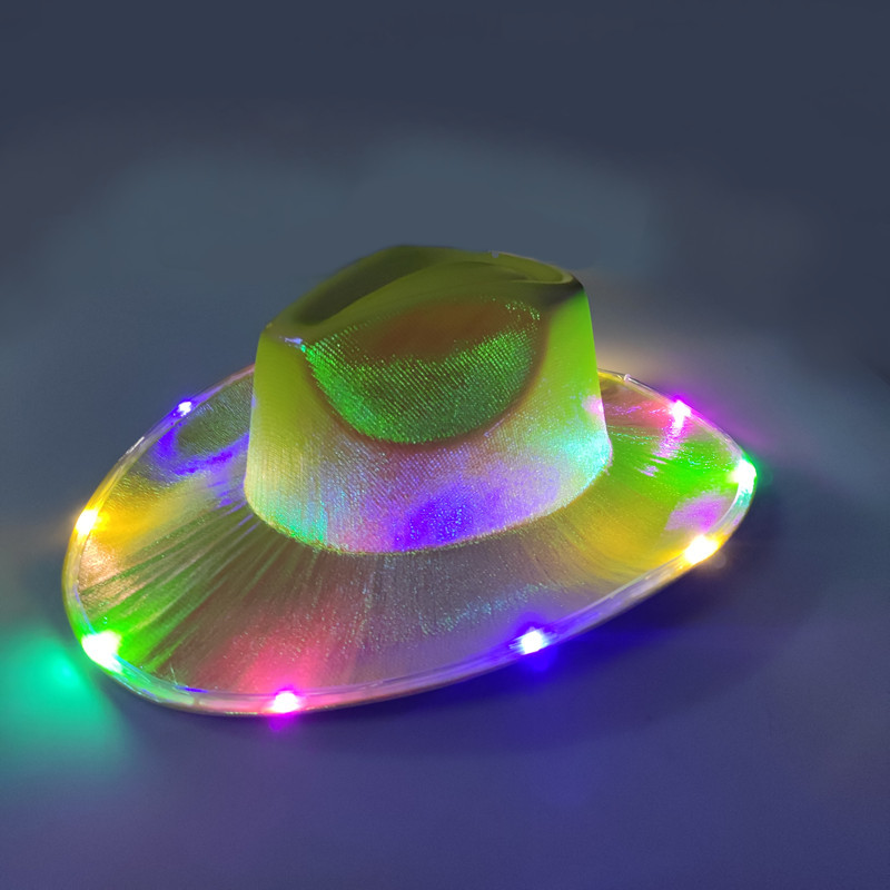 LED Light-Emitting Hat Halloween Party Pink Fluorescent Colorful with Lights Cowboy Hat Western Style Colorful Hat