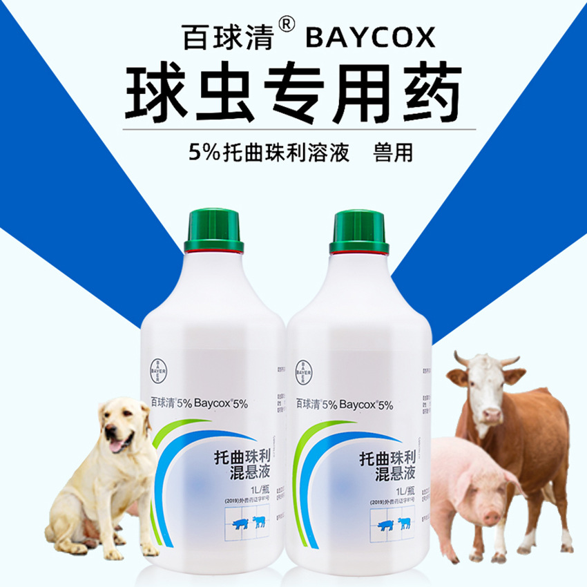 拜耳bayer兽药 5%百球清5%托曲珠利混悬液【1000ml/瓶x10瓶/箱】