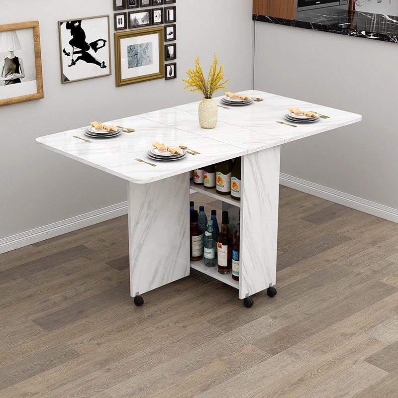 折叠餐桌家用小户型可移动带轮可伸缩长方形简易多功能吃饭小桌子