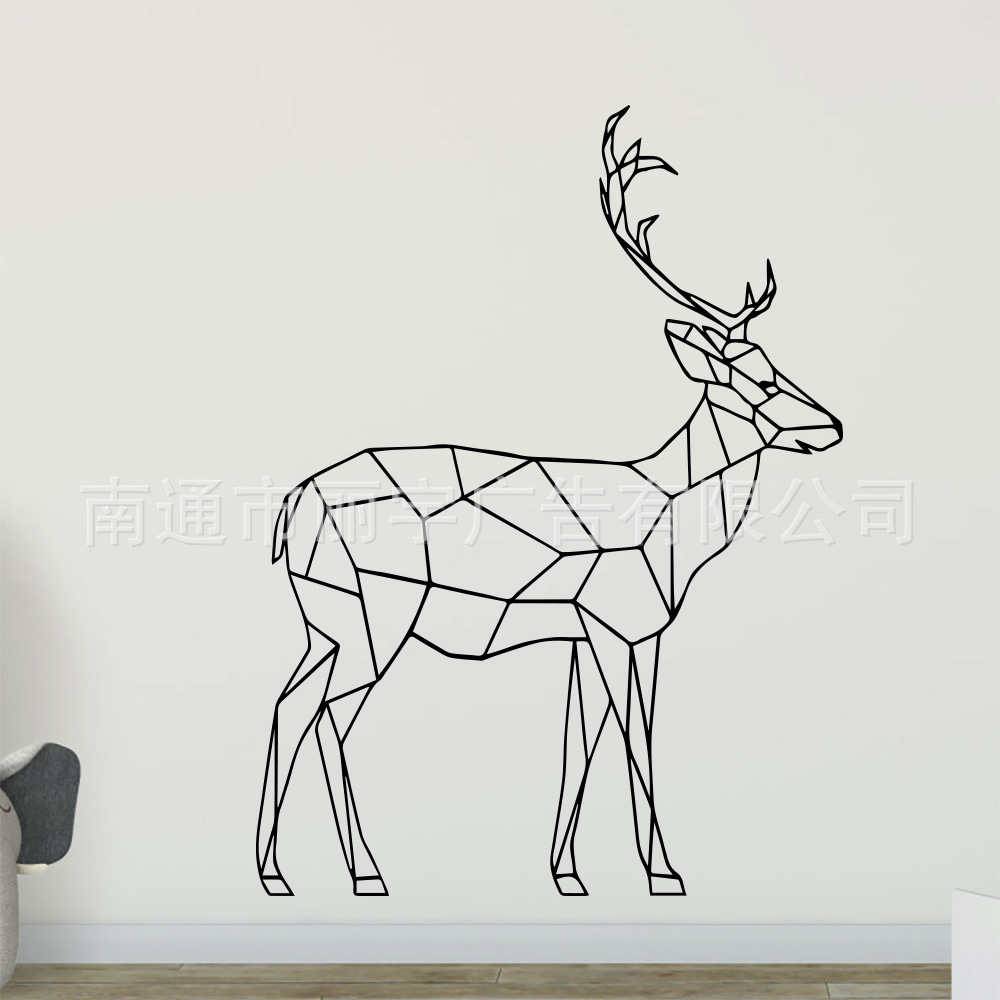 几何 鹿 线条动物图案墙贴自粘可移除pvc开关贴纸可diy车贴 门贴
