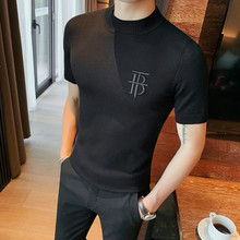 NZ29-558男士春夏圆领短袖针织衫体恤韩版修身休闲提花T恤