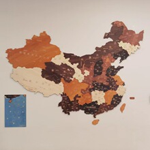 3D木质雕刻中国地图免打孔客厅沙发艺术装饰办公室背景墙装饰现货