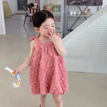 女童小童吊带裙2023夏季新款韩版蓬蓬群华夫格公主风连衣裙95076