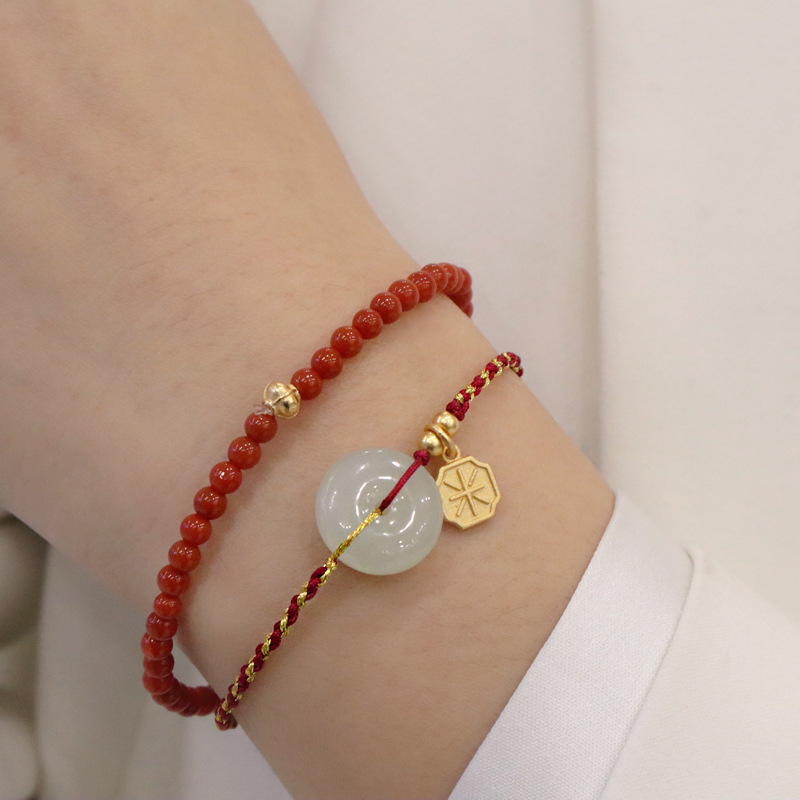 6mm细款小米珠编织和田玉平安扣手链-阿里巴巴