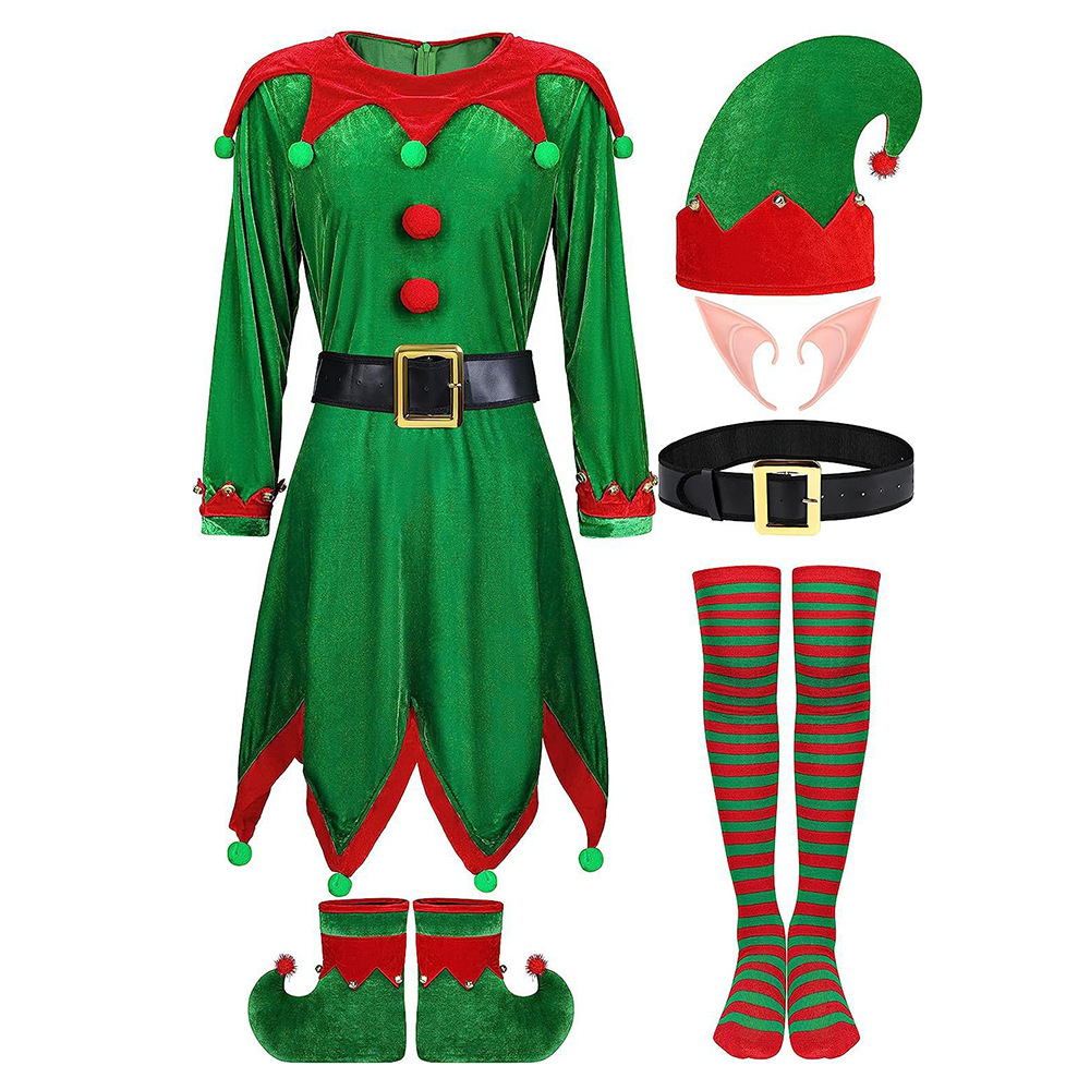 圣诞节儿童服装男童女童亲子装cosplay可爱绿色精灵幼儿园演出服