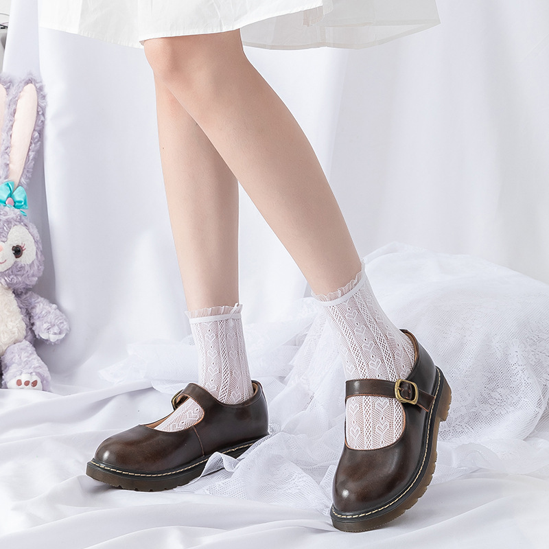 日系lolita袜子爱心蕾丝花边短袜镂空堆堆袜洛丽塔学生jk软妹袜女